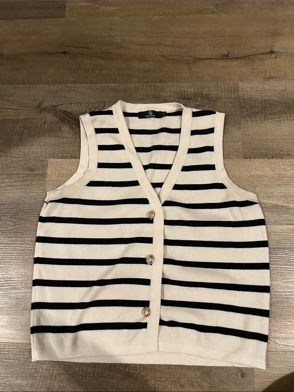 Amazon Striped Cream and Black Button-Front Sweater Vest